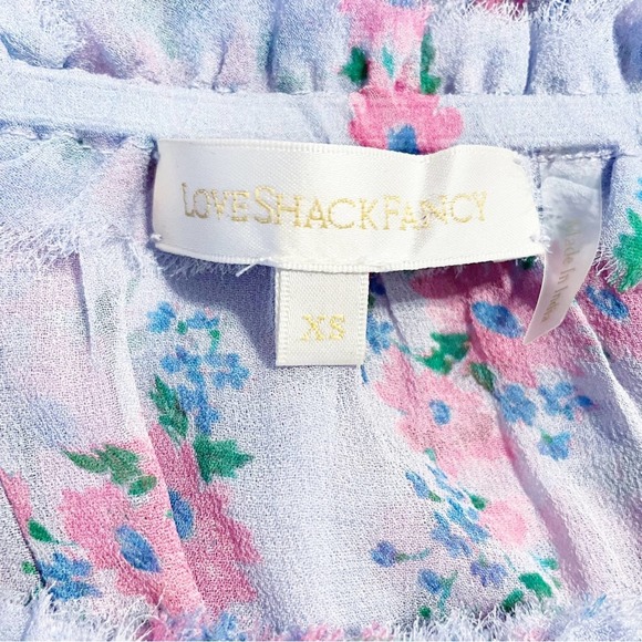 LOVESHACKFANCY Wisteria Tiered Popover Dress Silk Mini Lilac Purple Floral XS - Picture 9 of 10